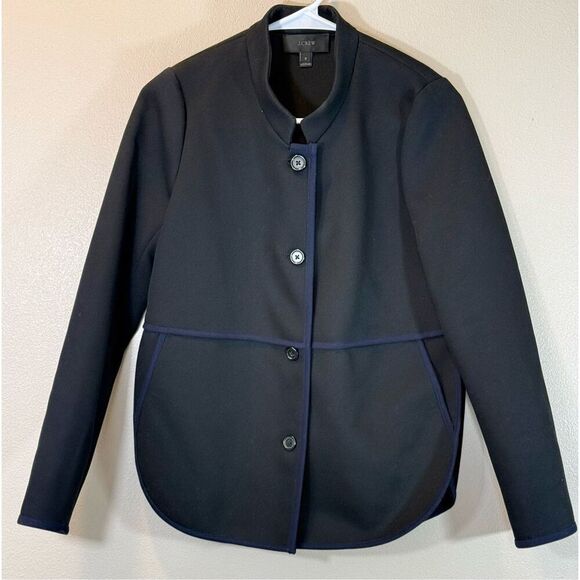 J. Crew  Black Tipped Twill Boxy Split Hemline Lined Blazer Jacket Women’s 0 - Picture 2 of 11